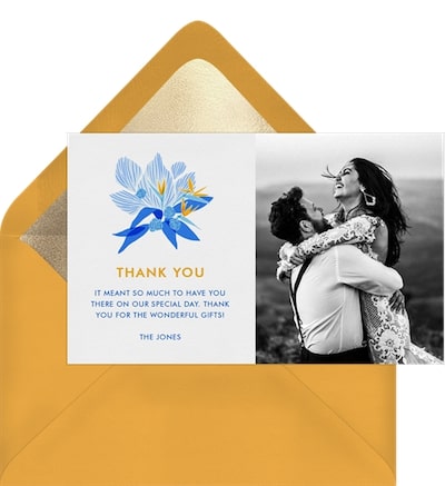 Wedding thank you: Birds of Paradise Thank You Note