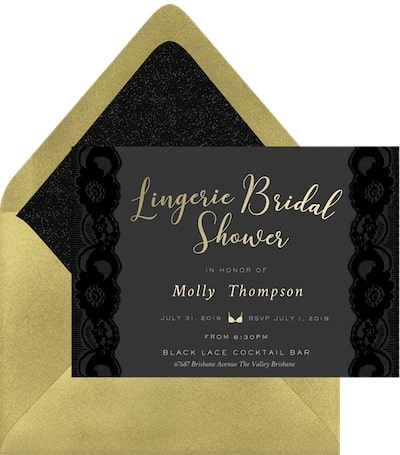 Bridal shower vs bachelorette party: Black Lace Invitation
