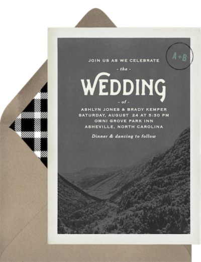 Black and white wedding invitations: Blue Ridge Mountains Invitation