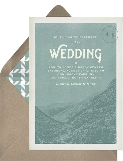 Digital wedding invitations: Blue Ridge Mountains Invitation