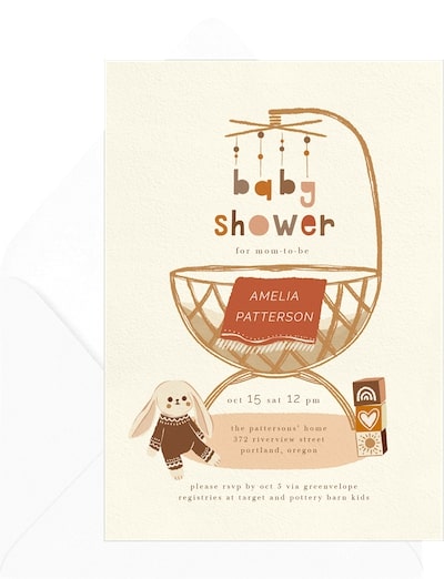 Boho baby shower invitations: Boho Baby Mobile Invitation