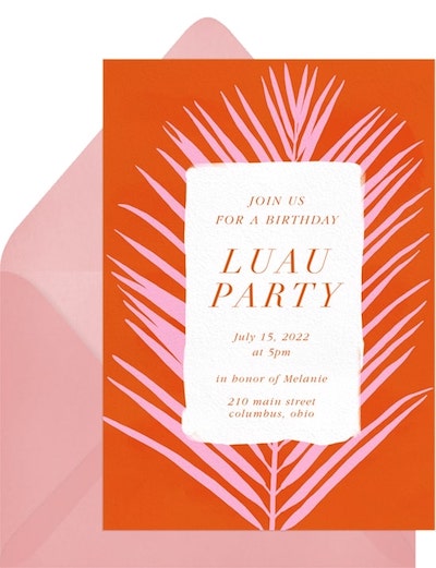 Pool party ideas for adults: Bold Palm Frond Invitation