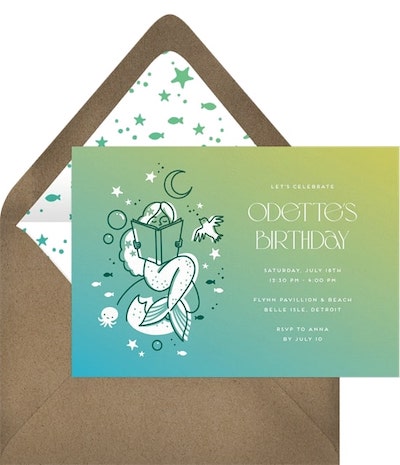 Mermaid birthday invitations: Bookish Mermaid Invitation