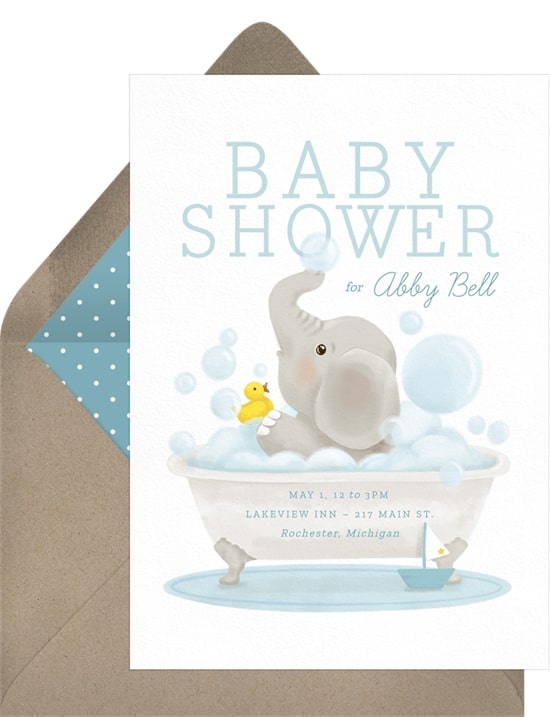 Neutral baby shower theme: Bubble Bath Invitation