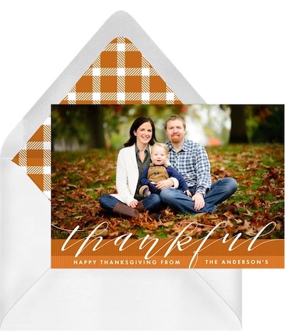Thanksgiving greetings: Calligraphy Thankful Card
