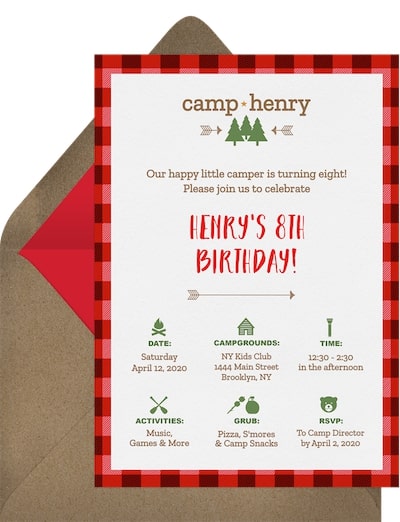 5 year old birthday party ideas: Camp Fun Invitation