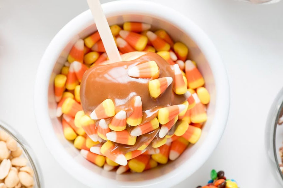 Halloween party food: Candy-coated caramel apples