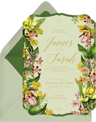 Together with their families wedding invitation wording: Cattleya Orchids Invitation