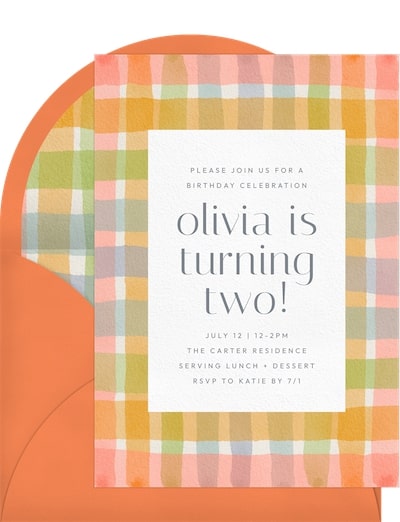 7 year old birthday party ideas: Cheerful Plaid Invitation