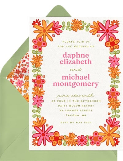 Summer wedding colors: Cheery Folk Floral Invitation