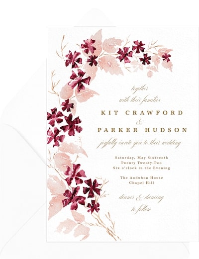 Classic wedding invitations: Cherry Blossom Wreath Invitation