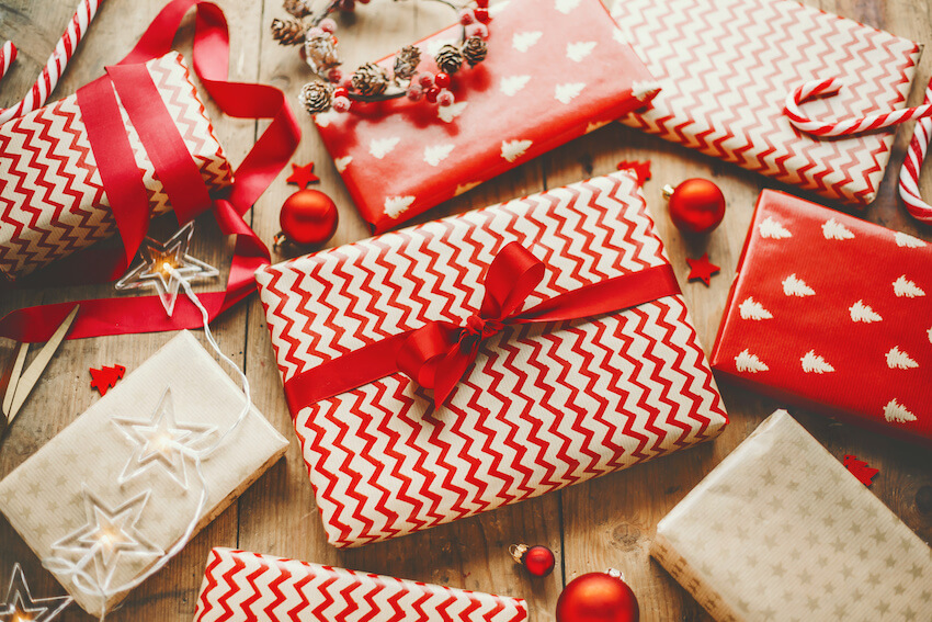 Favorite things party: Christmas gifts on a table