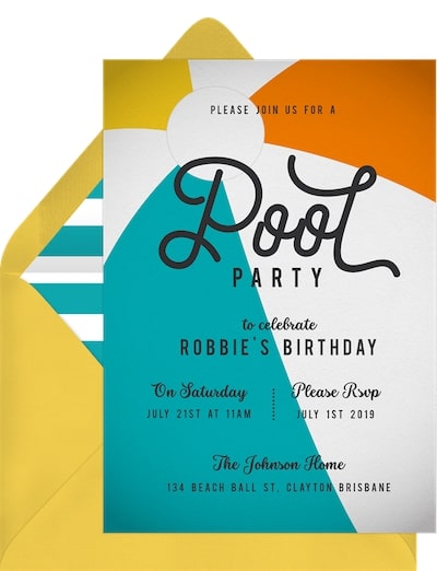Summer birthday party themes: Classic Beach Ball Invitation