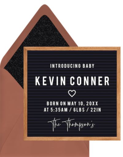 Baby announcement template: Classic Letterboard Announcement
