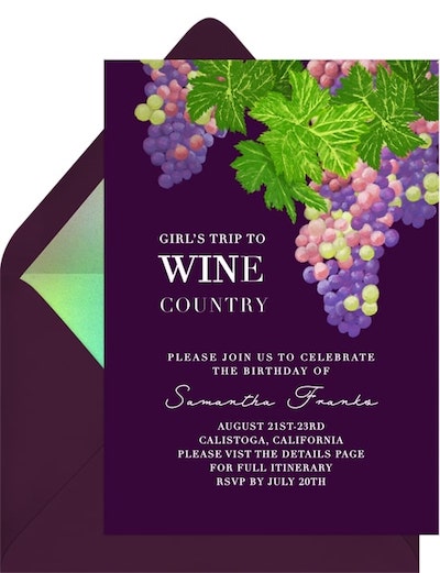 30th birthday ideas for her: Classic Wine Country Invitation
