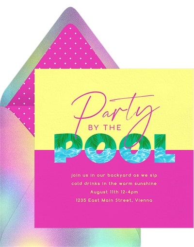 30th birthday ideas for her: Colorful Pool Invitation
