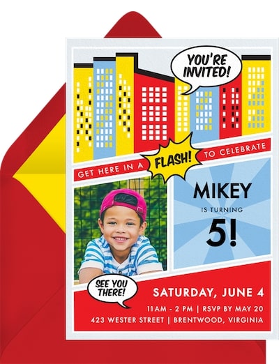 Superhero birthday invitations: Comic Book Invitation