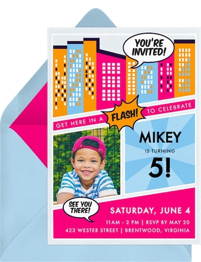 4th birthday party ideas: Comic Book Invitation