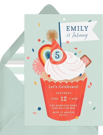 5 year old birthday party ideas: Confetti Cupcake Invitation