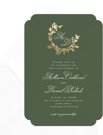 55th wedding anniversary: Crescent Wreath Invitation