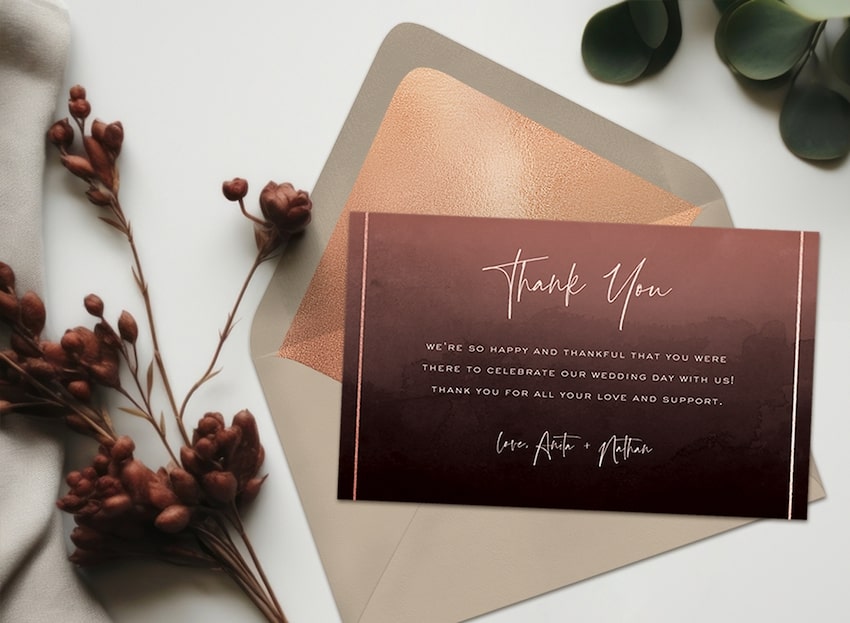 Thank you card etiquette: Dark Ombre Watercolor Thank You Note