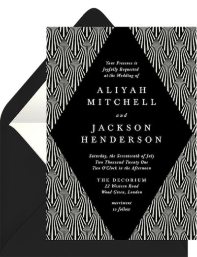 Black and white wedding invitations: Deco Diamond Invitation