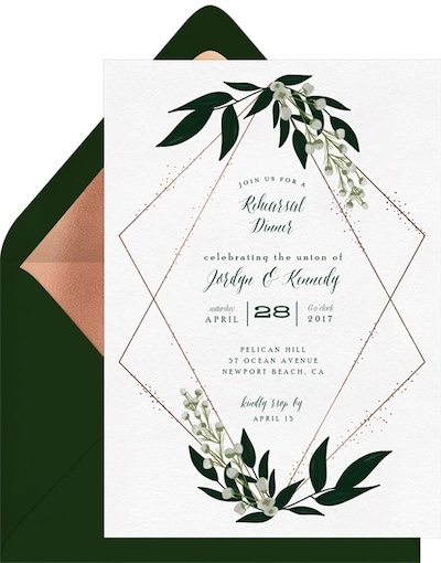 Rehearsal dinner invitations: Delicate Geometric Frame Invitation