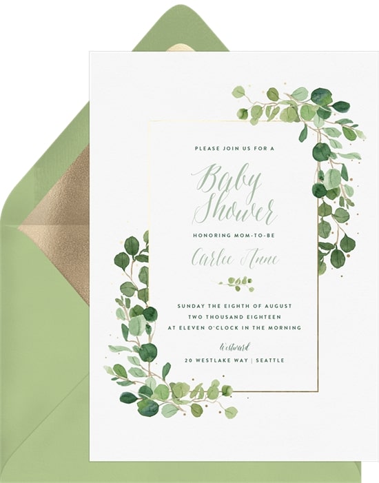 Neutral baby shower theme: Delicate Greenery Invitation