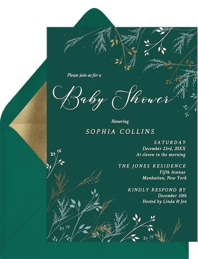 Winter baby shower invitations: Delicate Pine Boughs Invitation