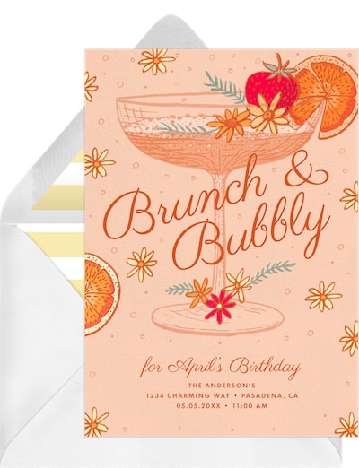 Brunch invitations: Delightful Champagne Coupe Invitation