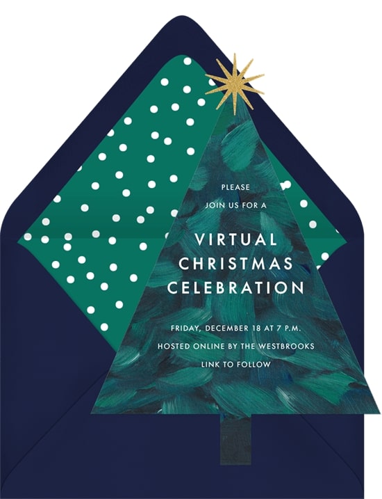Virtual Christmas party ideas: Die Cut Evergreen Invitation