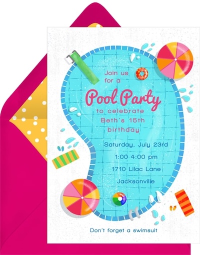 Party themes for teens: Dive In Invitation