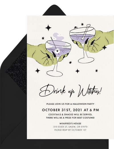 Halloween invitations: Drink up Witches Invitation