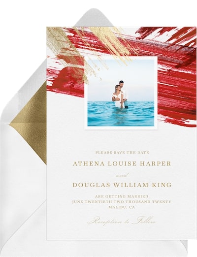 Destination wedding ideas: Elegant Gold Leaf Save the Date