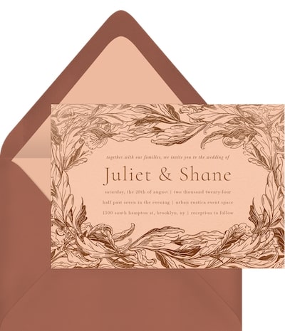 Fall colors for wedding: Etched Leaves Invitation