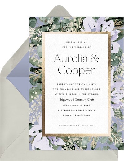 Boho wedding invitations: Eucalyptus Border Bouquet Invitation