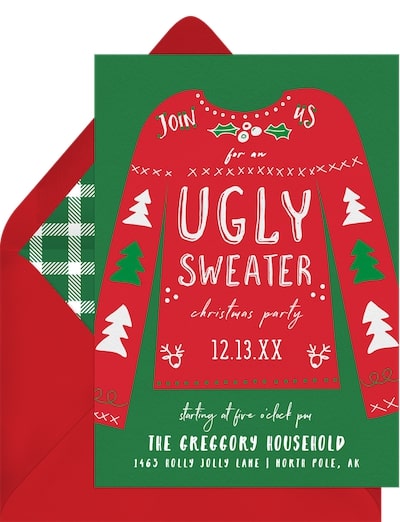 Work Christmas party ideas: Festive Ugly Sweater Invitation