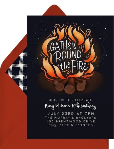 Summer birthday party themes: Fire Pit Invitation
