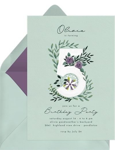 5 year old birthday party ideas: Floral Five Invitation