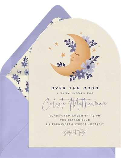 Baby shower etiquette: Floral Moon Invitation