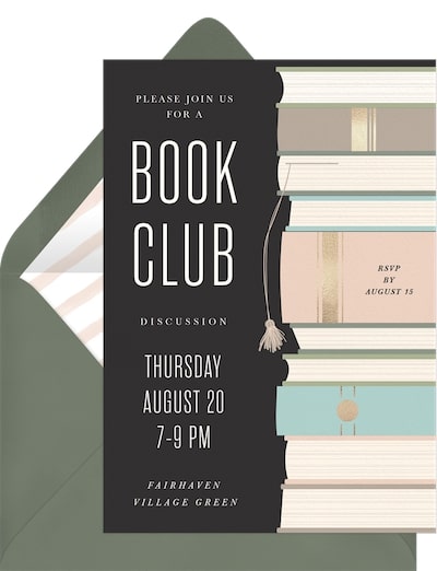 75th birthday ideas: Foiled Book Club Invitation
