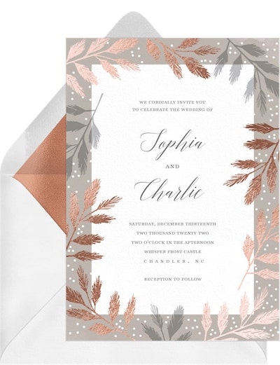Rose gold wedding invitations: Foiled Branches Invitation