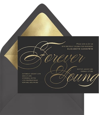 75th birthday decorations: Forever Young Invitation