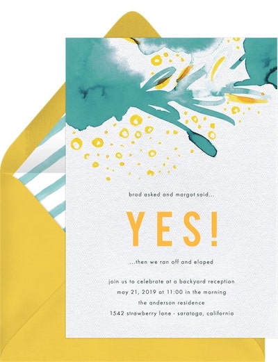 Elopement reception invitations: Free-spirited Watercolors Invitation
