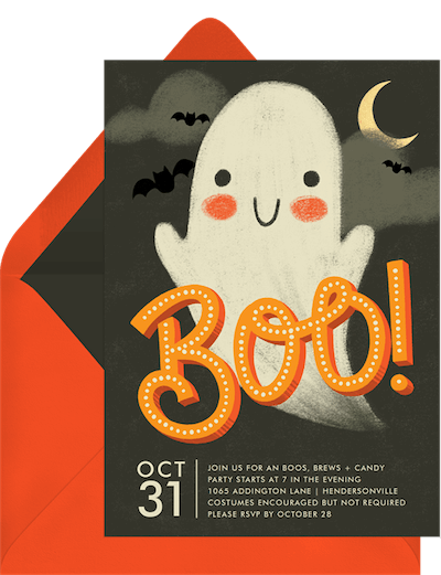 Virtual Halloween party: Friendly Ghost Invitation