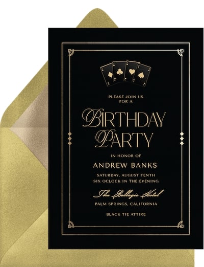 Adult birthday party ideas: Gambling Glamour Invitation
