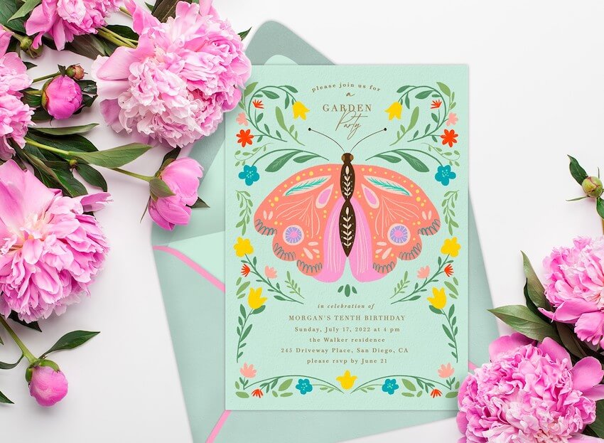Butterfly invitations: Garden Party card invitation