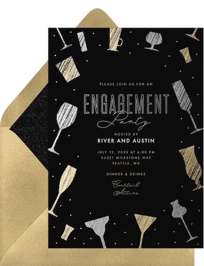 Engagement party etiquette: Gilded Cocktails Invitation