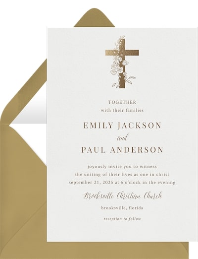 Gilded Floral Cross Invitation