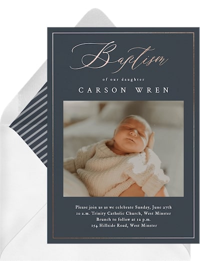 What to write in a baptism card: Gilded Script Invitation